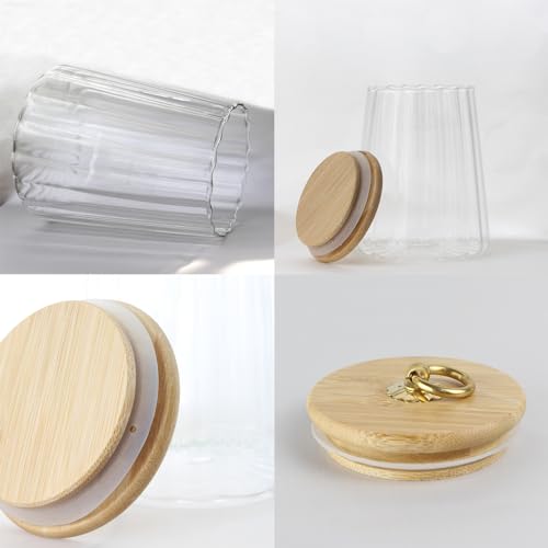 GLIBBUL Tea Coffee Sugar Canisters Glass Jars with Bamboo Lids Food Storage Containers for Cookie Pasta Salad Spaghetti Spice Meal Prep Kitchen Pantry Organization (3) - Image 3