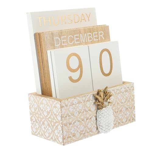 SOPOTUTU - SOPOTUTU Wooden Block Calendar Desktop Decoration Removable Perpetual Calendar for Date Display Unique Chic Design Space-saving Tabletop Accessory