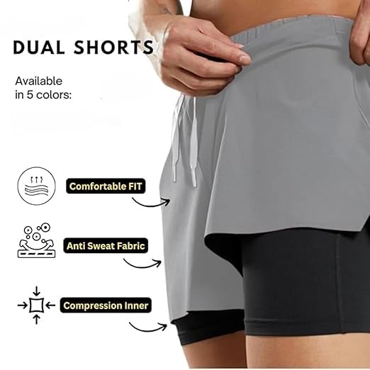 Image of Men's 2 in 1 Active Dual Shorts with Inner Tights | Double Layer Gym Shorts | Running, Training & Sports Shorts with Pocket Plus Size (S to 6XL)