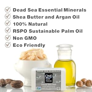One With Nature Dead Sea Salt Soap Bar 3Pack 7Oz - Contains Magnesium, Sulfur & 21 Essential Minerals - For All Skin Types - Shea Butter, Argan Oil, Unscented. Good for Psoriasis, Eczema, Rosacea One With Nature Dead Sea Salt Soap Bar 3Pack 7Oz Contains Magnesium Sulfur 21 Essential Minerals For All Skin Types Shea Butter Argan Oil Unscented Good for Psoriasis Eczema Rosacea