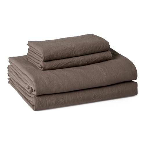 Amazon Basics King Bed Sheet, 4-Piece Bedding Set, Double Brushed Microfiber, Ultra Soft, Easy Care, Brown