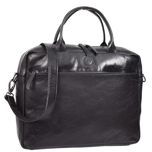 Sacoche ordinateur portable HLG003 en cuir tanné végétal noir le compagnon d'une vie