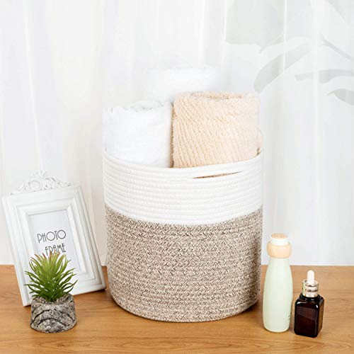Mintwood Design 11 X 11 Inches Cotton Rope Basket For Flower Pot And Indoor Floor Planters, Decorative Round Woven Plant Pot Basket, Planter Covers, Small Dog Toy Storage Baskets, Light Brown #TOP6