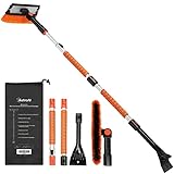 AstroAI 3 in1 Auto Reinigungsbürste Eiskratzer Schneebesen Abnehmbarer Eisschaber mit Rakel, ausziehbarer Schaumstoffgriff und 180 ° Bürstenkopf für Auto LKW SUV 158CM (Gelb)