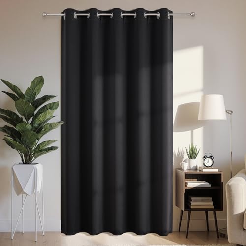 Joydeco Blackout Patio Sliding Door Curtains 90 Inches Long, Grommet Privacy Room Divider Curtains, Extra Wide Thermal Blackout Drapes for Bedroom Living Room (Black, 70Wx90L, 1 Panel) Black