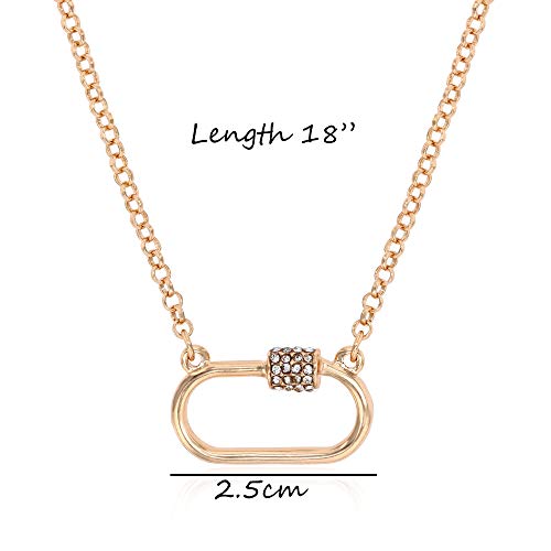 Pomina Gold Fashion Carabiner Chain Necklace Crystal Cz Lock Pendant Necklace Open Heart Cross Oval Quatrefoil Butterfly Lightning Necklace For Women (Small_Oval_Gold) #TOP6