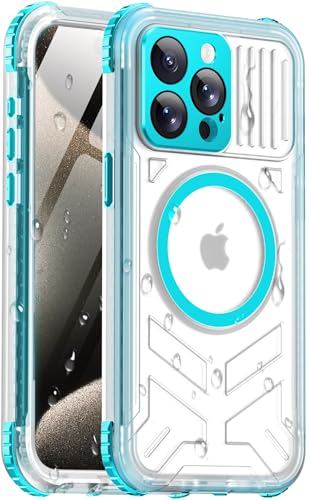 Haireca for iPhone 15 Pro Waterproof Case with Magsafe Built-in [Camera & Screen Protector] [Lanyard] IP68 Water Proof Full Body Dustproof Heavy Duty Frosted Protective Phone Cover 6.1 Teal