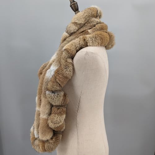 LVCOMEFF Women Natural Rabbit Fur Scarf Furry Neck Warmer Classic3