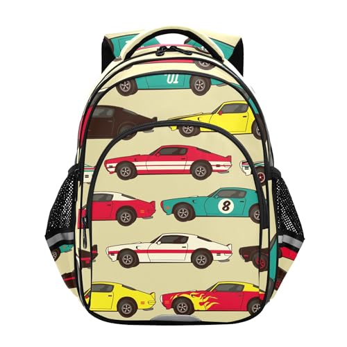 Vintage Car Racecar Backpack for School Book Bag Laptop Tablet Backpack Work Travel Computer Bag with Reflective Stripes