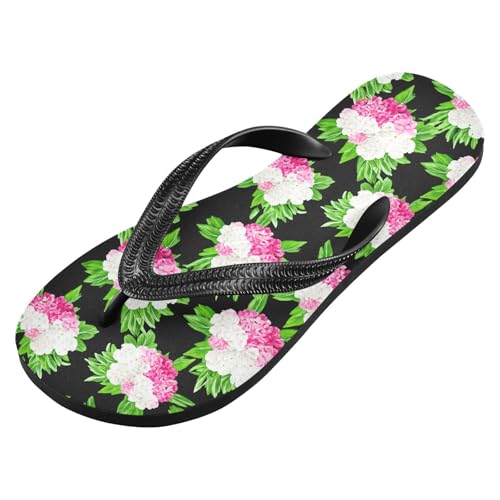 Sinestour Leaf Flower Black Flip Flops for Beach Thong Sandals Anti-slip Lightweight Flat Slippers for Indoor Outdoor House2