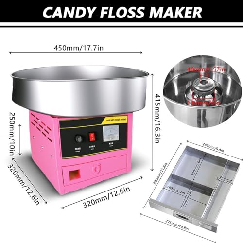 Macchina per zucchero filato, 1200 W ad alta potenza per zucchero filato fai da te, perfetta per uso domestico e feste per bambini, in acciaio inox