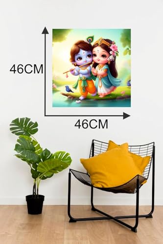 Image of Akki World Bal Radha Krishna With Basuri God Wall Poster For Pooja Room, Kids Room, Offcie (Size - 46Cm X 46Cm)