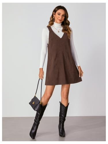 Image of Milumia Women V Neck Corduroy Overall Dress 2026 Spring Mini Pinafore Jumper Dress