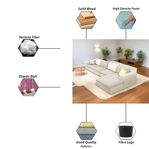 Image of Koza RHS 6 Seater L Shape Sofa Set for Living Room (Cream Fabric) Premium Fabric Sofa