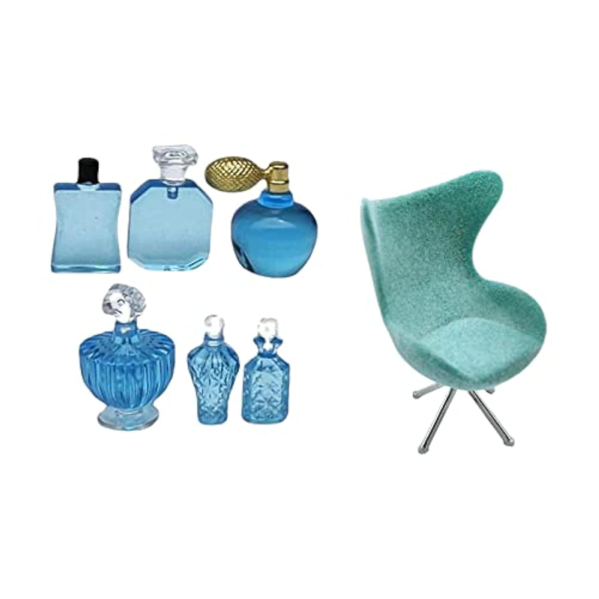 Miniature Dollhouse Perfume Bottle Chair Ornaments Set