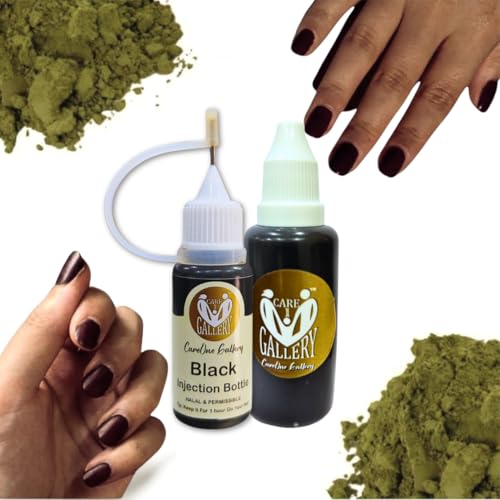 CareOne Gallery Instant Nail Injection Henna Paste Mehendi Bottle With Free Refill Bottle | Vegan & Halal Nail Polish For Women & Girls | Without Chemicals | Long Lasting | Ready To Use Black Colour Stain |