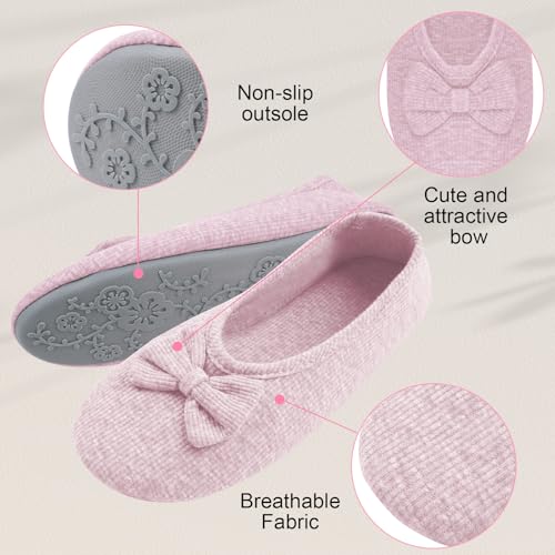 OFFCUP Damen Hausschuhe, Memory Foam Leicht Frottee Hausschuhe, Gemütlich Ballerinas Faltbare Ballerinas Hüttenschuhe Indoor Antirutsch Baumwolle Warme Slippers