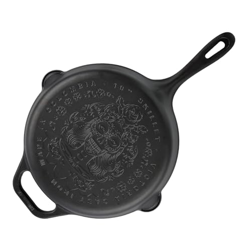 Victoria 10-Inch Day of the Dead La Catrina Cast Iron Skillet, Dia de los Muertos Seasoned Cast Iron Frying Pan with Long Handle, Made in Colombia