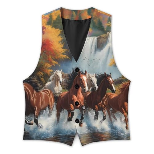 Horses Running River Autumn Trendy Vest Suit for Men V Neck Formal Dress Waistcoat Vests Business Slim Fit2