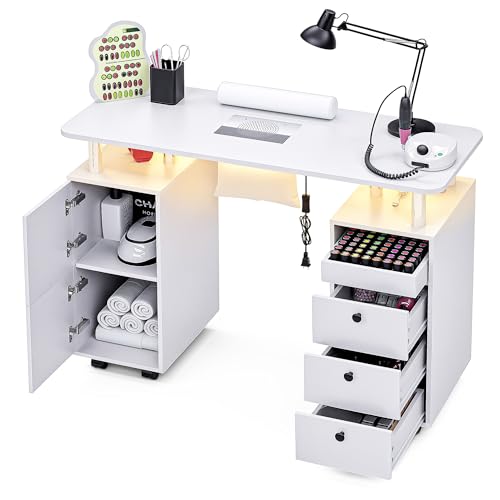 HolaiNail Nail Desk for Nail Tech w/Electric Dust Collector, Rolling Manicure Table w/Lockable...