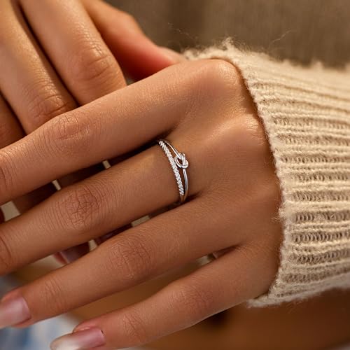 925 Sterling Silver Heart Rings for Women Mother Daughter Friendship Knot Ring Eternity Cubic Zirconia Engagement Wedding Band Ring Promise Rings for Her Stackable Rings Christmas Gifts3