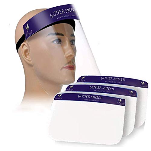 Glider Face Shield - Reusable Full Face Transparent Breathable Visor Anti Saliva Windproof Dustproof Shield Protect Eyes and Face with Protective Clear Film Elastic Band (Pack of 3)-image-16