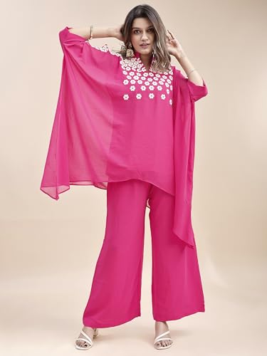 Image of Womanista Georgette Coord Set for Women Stylish || Embroidered Coord for Women || Kaftaan Set