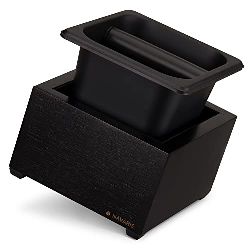 Navaris Recipiente para posos de café   Caja para vaciar portafiltro de cafetera infusiones   Contenedor de cafés Madera y Metal   18 x 17 x 11 cm