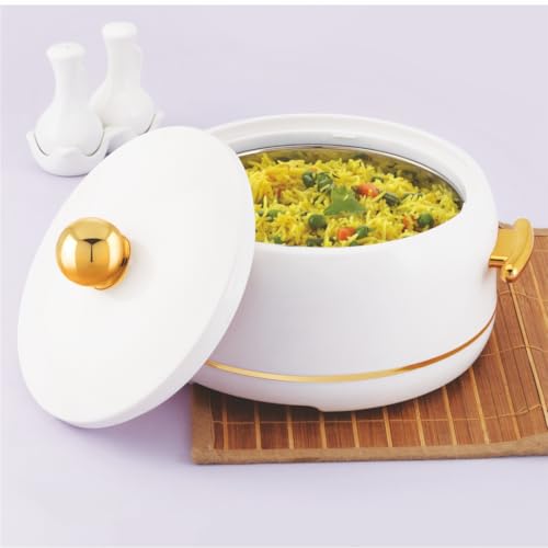 Image of Modware Atlantis Casserole 2000ml Elegant Design Premium Hot Pot, Retains Temperature for Hours, Insulated Inner Steel Casserole for Roti, Hot Box for Home, Chapati Box, Serving Bowl with Lid (White)