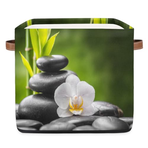 WowPrint Boîtes de rangement pliables en bambou avec motif d'orchidée zen, grand panier de rangement en tissu pour vêtements, bureau, salon