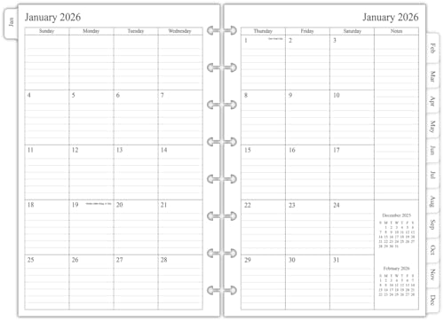 newestor 2026 Monthly Planner Refill for 8-Discbound Notebook, Two Pages Per Month, Jan 2026 to Dec 2026, Junior Size 5-1/2'x8-1/2'