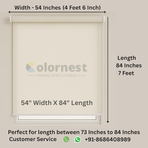 Image of Colornest 100% Blackout Roller Blinds for Windows 54 Inch W X 84 Inch L Roll-Up Shades Sun UV Protection for Home & Office, Ivory| Heavy Duty in 38 MM Pole