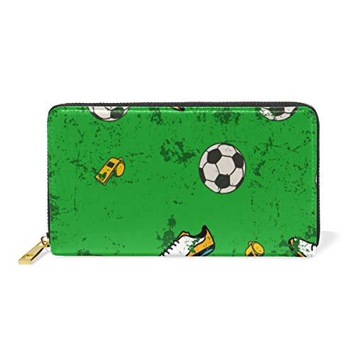 Portefeuille long en cuir motif football avec fermeture éclair pour homme et femme