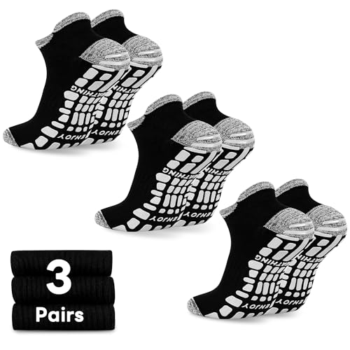 GRPSKCOS Mens Grip Socks 3 Pairs Non Slip Socks for Mens Pilates Yoga Hospital House Sock Size 6-14