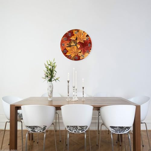 Yppahhhh Wall Clock Fall Maple Leaves Autumn Round Wall Clock 10 Inch Silent Non Ticking Battery Operated Clock For Living Room Bedroom Kitchen School Decor Gift thumb #2