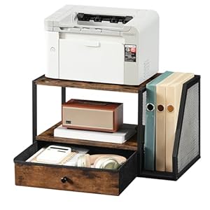 MAHANCRIS Druckertisch, 2-stufiger Druckerständer, Schreibtisch Drucker Stand mit Stoffschublade,Druckerregal... Homeoffice, Büro, Küche, Wohnzimmer,Rustikalbraun APTHR3001