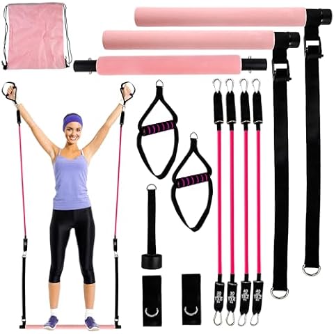 C Crystal Lemon Pilates Bar Kit with Resistance Bands, Adjustable Pilates Bar with Door Anchor, Complete Pilates Training Set for Home and Gym Cover