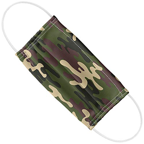 Green Camouflage 1-Ply Reusable Face Mask Covering with Adjustable Nose Wire, Unisex
