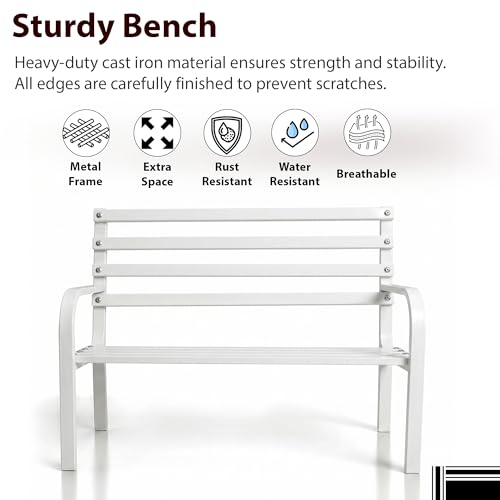 Image of BRISHI 2 Seater Metal Garden Bench for Indoor & Outdoor Park /Patio /Living Room /Terrace /Balcony (White)