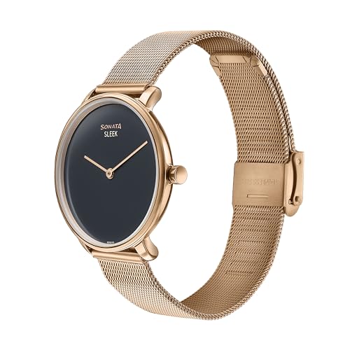 Image of Sonata Sleek Black Dial Stainless Steel Strap Analog Watch for Women-8191WM01