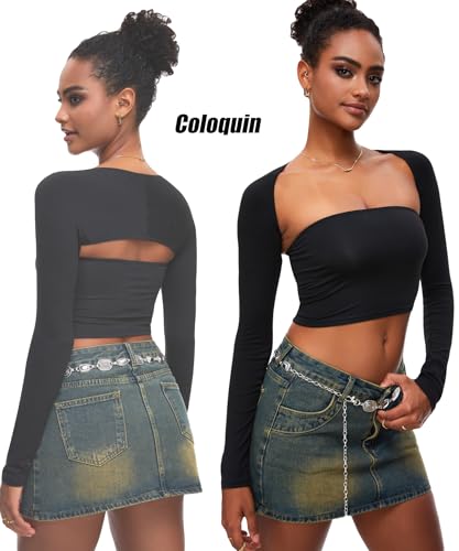 Women Bolero Shrug Long Sleeve Open Front Workout Ballet Shrug Arm Sleeves4