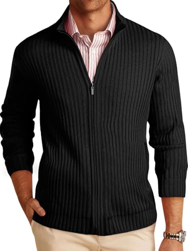 Runcati Mens Full Zip Cardigan Sweater Casual Mock...