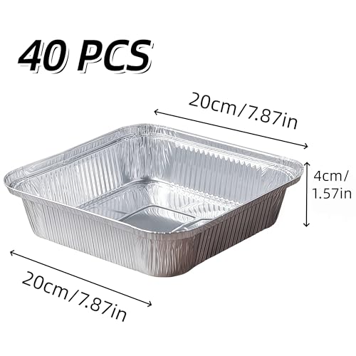 WizeFolk Grillschale Alu,40er Set Aluminium Schale,Tropfschale Grill,Aluschalen Grill, Aluschale, eckige Grillschalen,Alu Tropfschalen,Fettauffangschale,für Backen Braten Kochen 20 x 20 x 4,5 cm