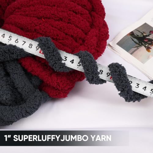 Image of 8 Packs Jumbo Chunky Chenille Yarn - 2040g(72oz) 245 Yards (224m) Bulky Yarn - Chunky Yarn for Hand Knitting Blanket,Cushions, Pet Bed - Soft and Durable(Charcoal)