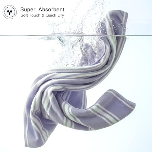 Image of Cortina Stripe Printed Towels for Bath (70 x 140 cm) 380 GSM Microfiber, Ultra Soft, Highly Absorbent & Quick Dry for Gym, Beach & Bathroom Towels for Men, Women & Kids (Purple Big Stripe)