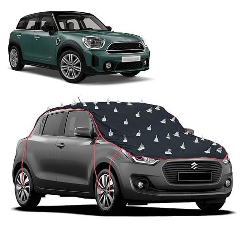 Image of Dog Protection Spike Car Cover for Countryman Bonnet to Roof Easy Installation with 4 Elastic Hook Strap | Anti-Scratch Soft Cotton Inner | Complete Protection from Street Dogs & Monkeys