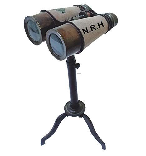 Binocolo da tavolo in ottone anticato, stile nautico, realizzato a mano, in pelle marrone lucido