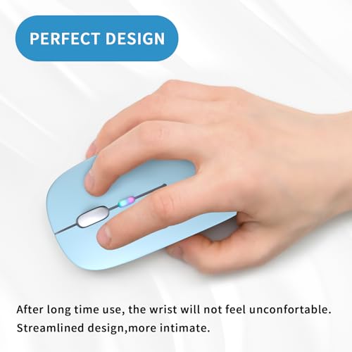 Image of Wireless Bluetooth Mouse, Rechargeable, LED, Silent, Ultra-thin Design (Bluetooth 5.2 and 2.4GHz USB Receiver) | Portable Computer Mouse for Laptops, iPads, MacBooks and Apple Devices (blue)
