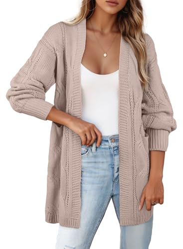 Image of SHEWIN Womens Open Front Long Sleeve Oversized Cardigan Sweaters Knit Coats with Pockrts