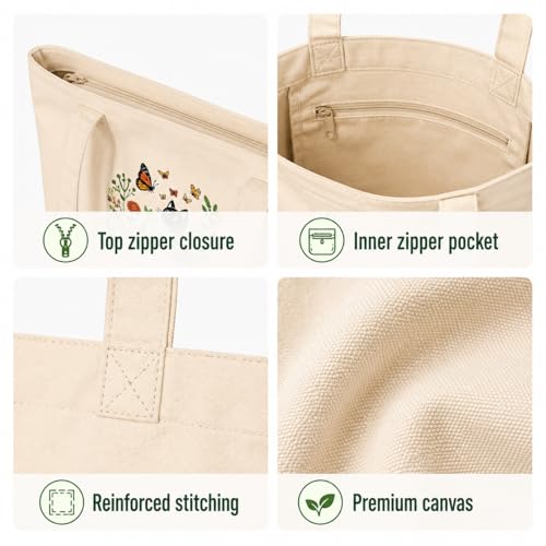 Image of Canvas Tote Bag for Women with Zipper